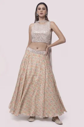 30Z306-RO Multicolored Pastel Prints Lehenga Set With Dupatta