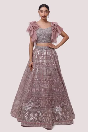 30Z323-RO Pink Organza Lehenga Set With Pearl Work