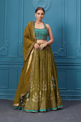 310044 Mehndi Green Lehenga With Contrasting Blouse