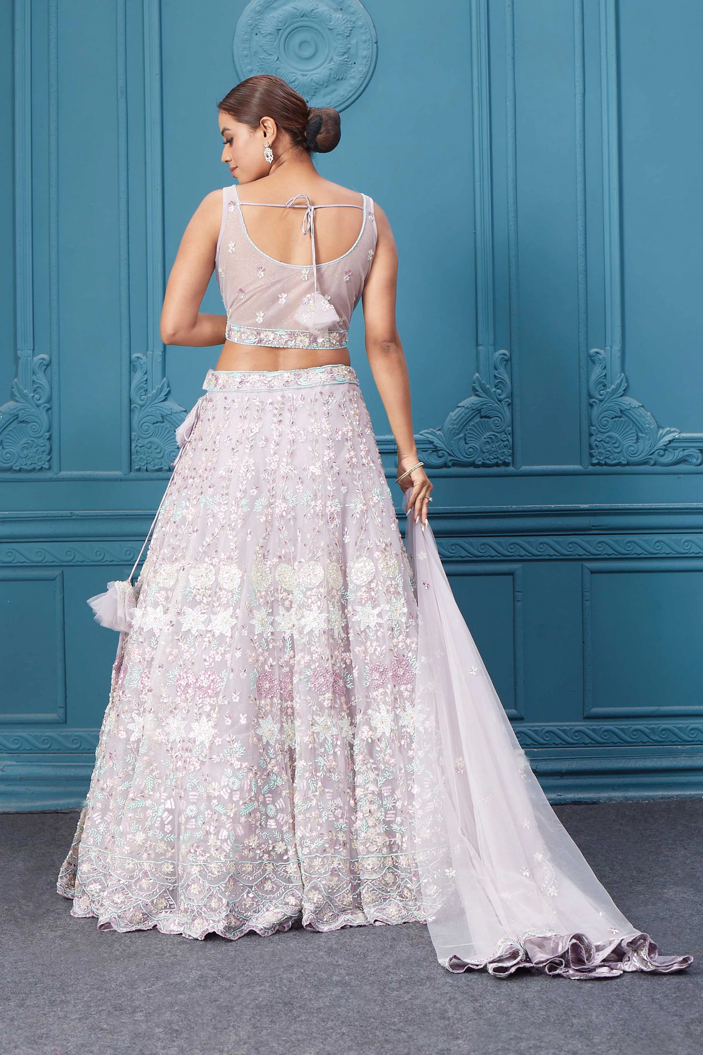 310048 Beautiful Off White Floral Embroidered Lehenga