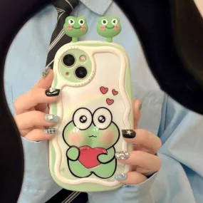 3D Ears Frog Cute Phone Case - Wave Edge - For iPhone 15 Pro Max, 14, 13, 11, 12