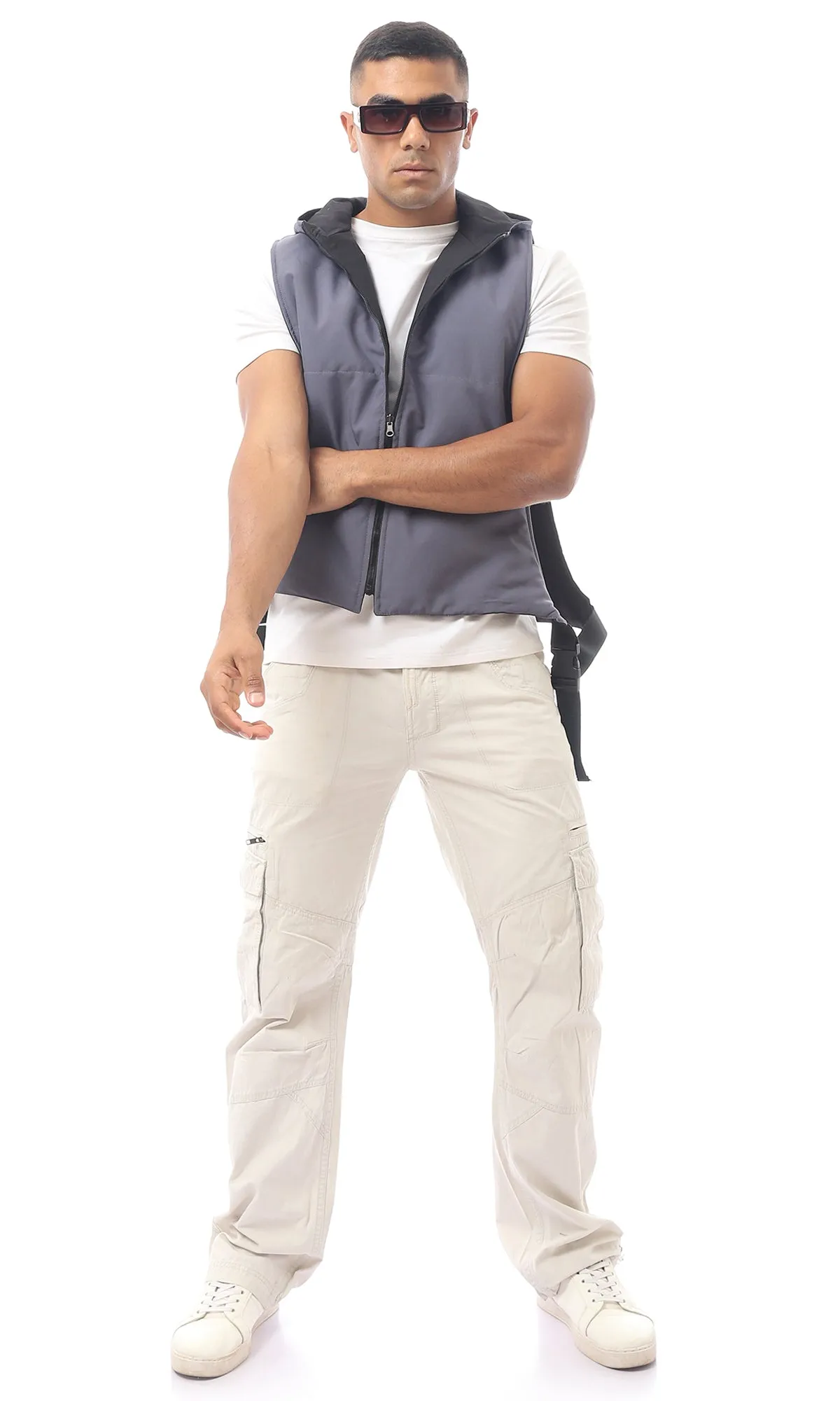 O173708 Dark Grey Double Faced Fly Zip Vest