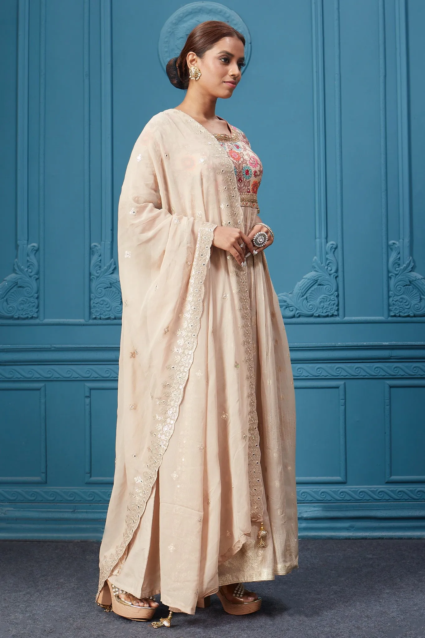 510031 Beige Naira Cut Suit Set With Plazzo