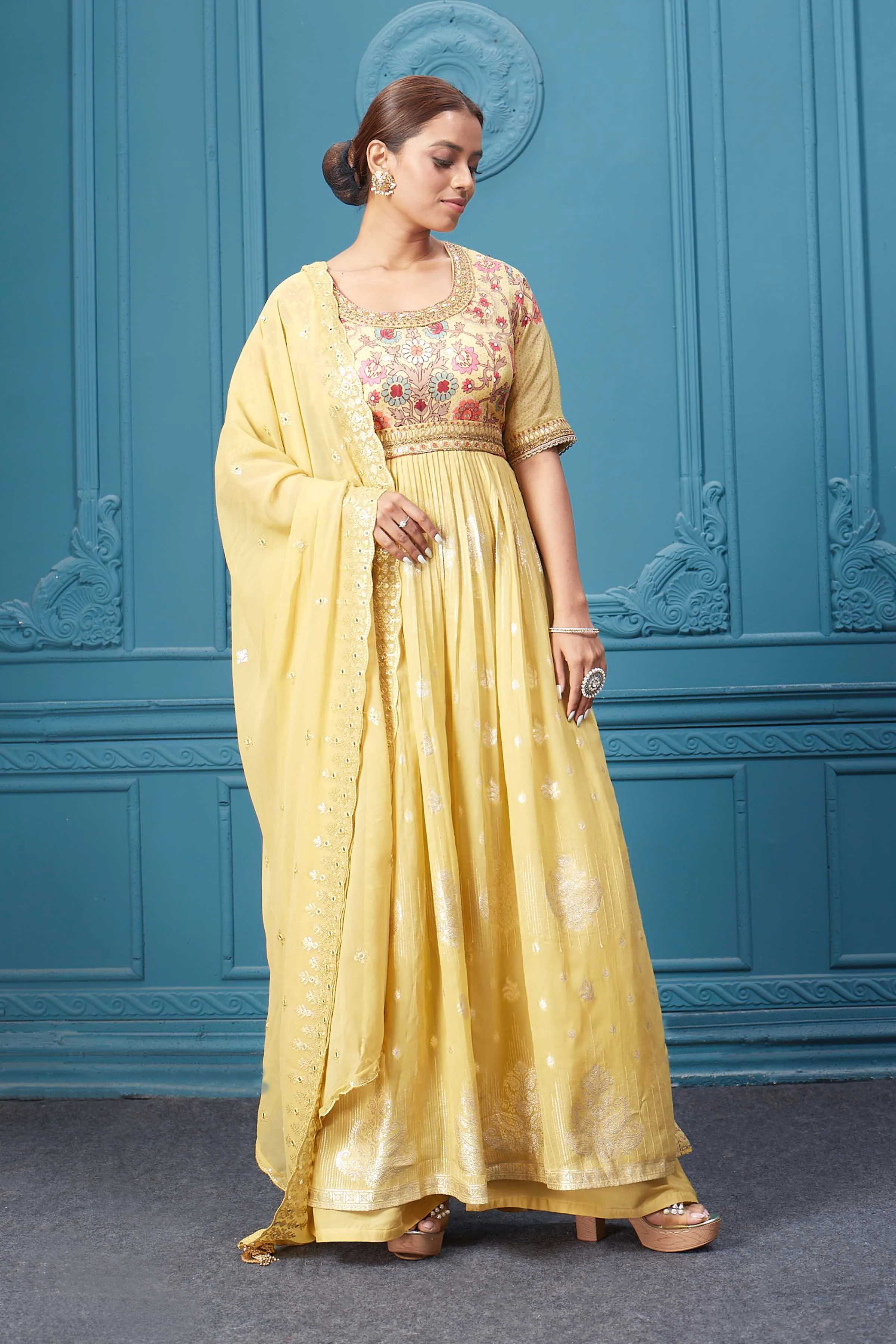 510032 Yellow Naira Cut Suit Set With Plazzo