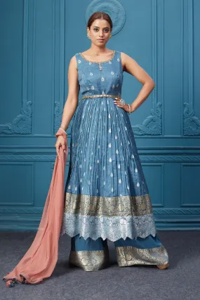 510035 Blue Anarkali Suit Set With Plazzo