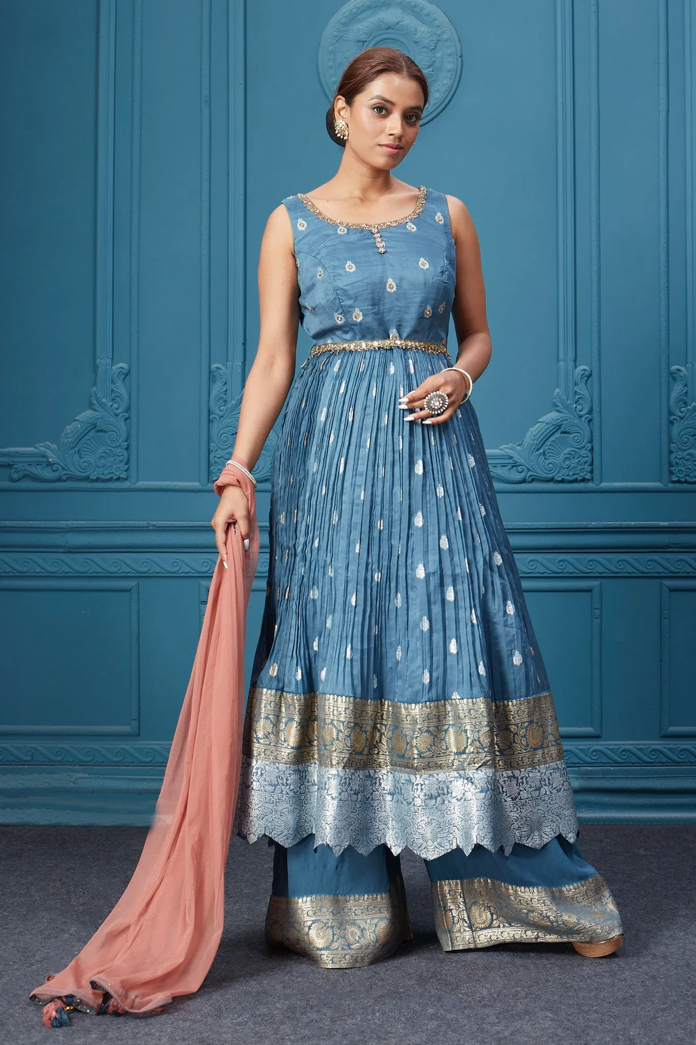 510035 Blue Anarkali Suit Set With Plazzo