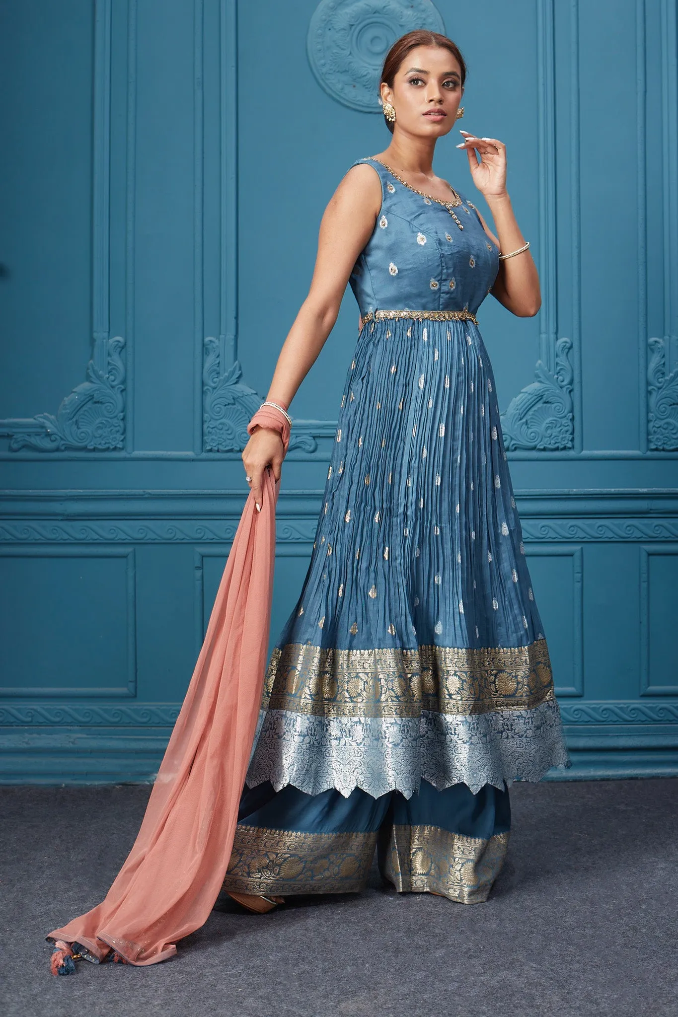 510035 Blue Anarkali Suit Set With Plazzo