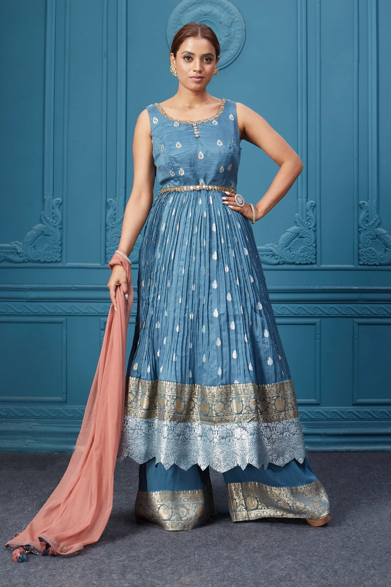 510035 Blue Anarkali Suit Set With Plazzo