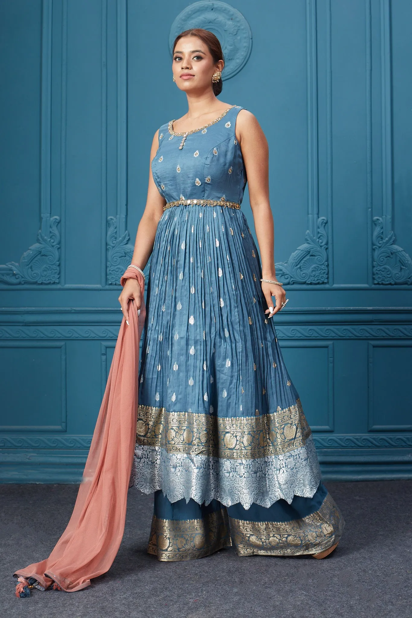 510035 Blue Anarkali Suit Set With Plazzo