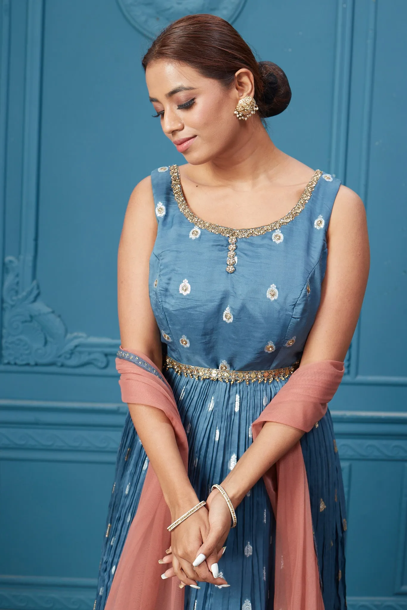 510035 Blue Anarkali Suit Set With Plazzo