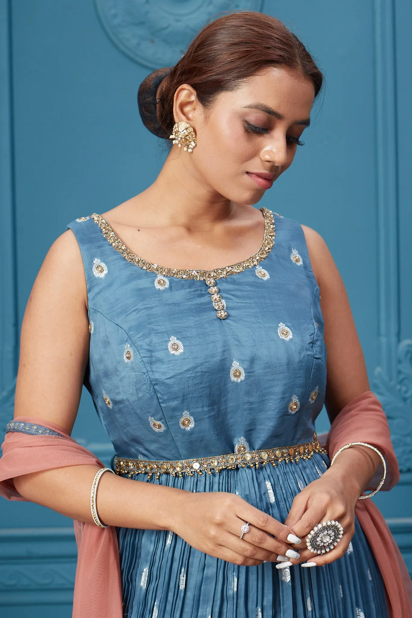 510035 Blue Anarkali Suit Set With Plazzo