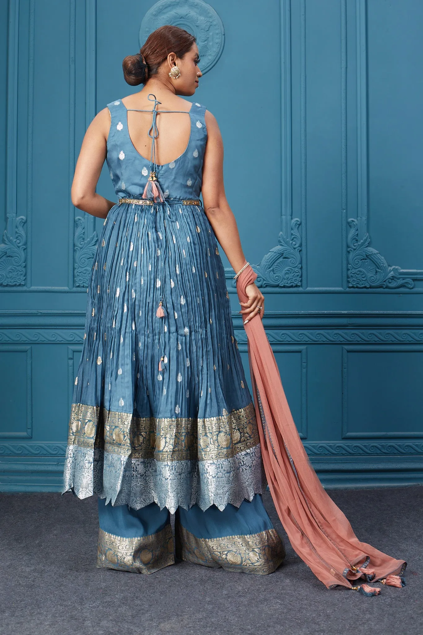 510035 Blue Anarkali Suit Set With Plazzo