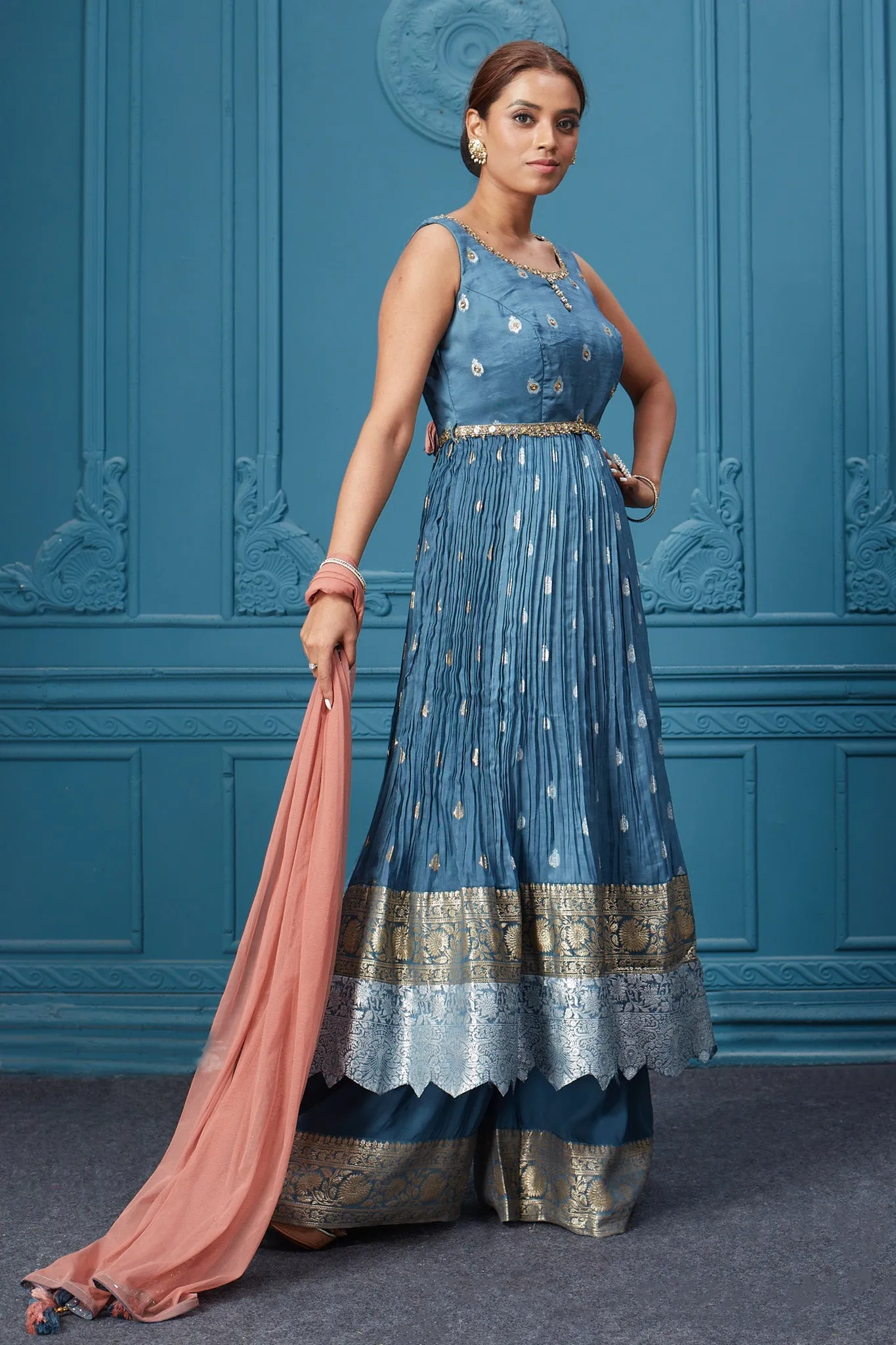 510035 Blue Anarkali Suit Set With Plazzo