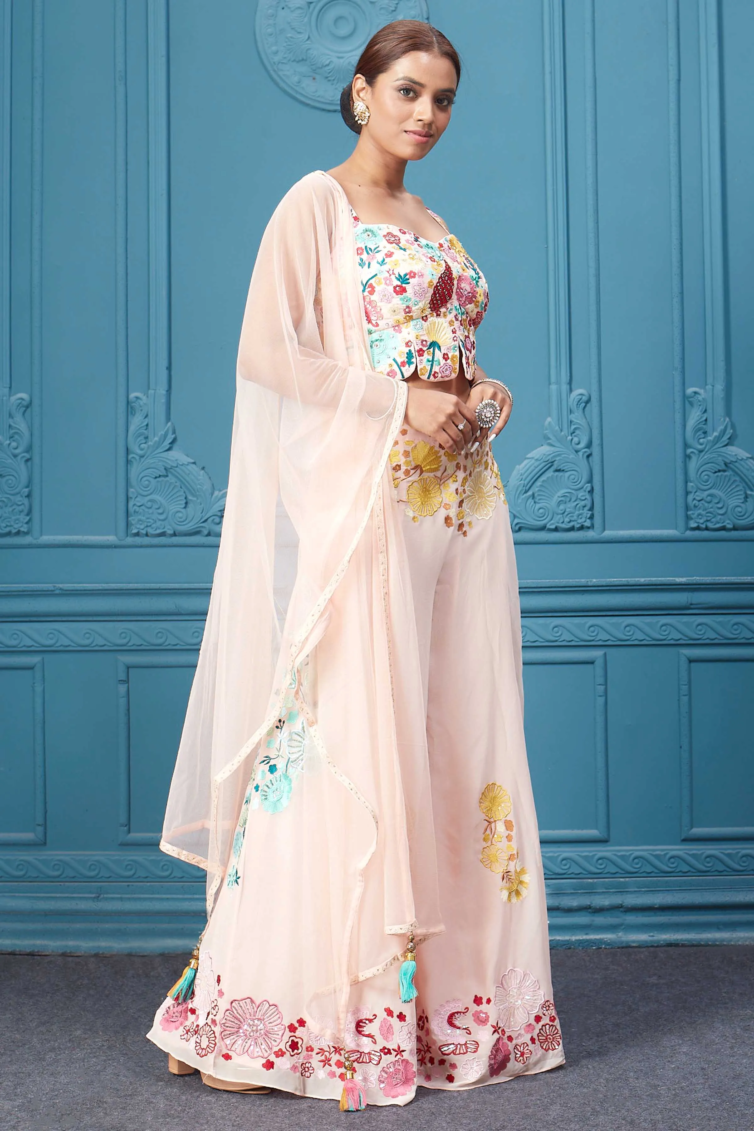 510034 Light Pink Plazzo Suit Set With Dupatta