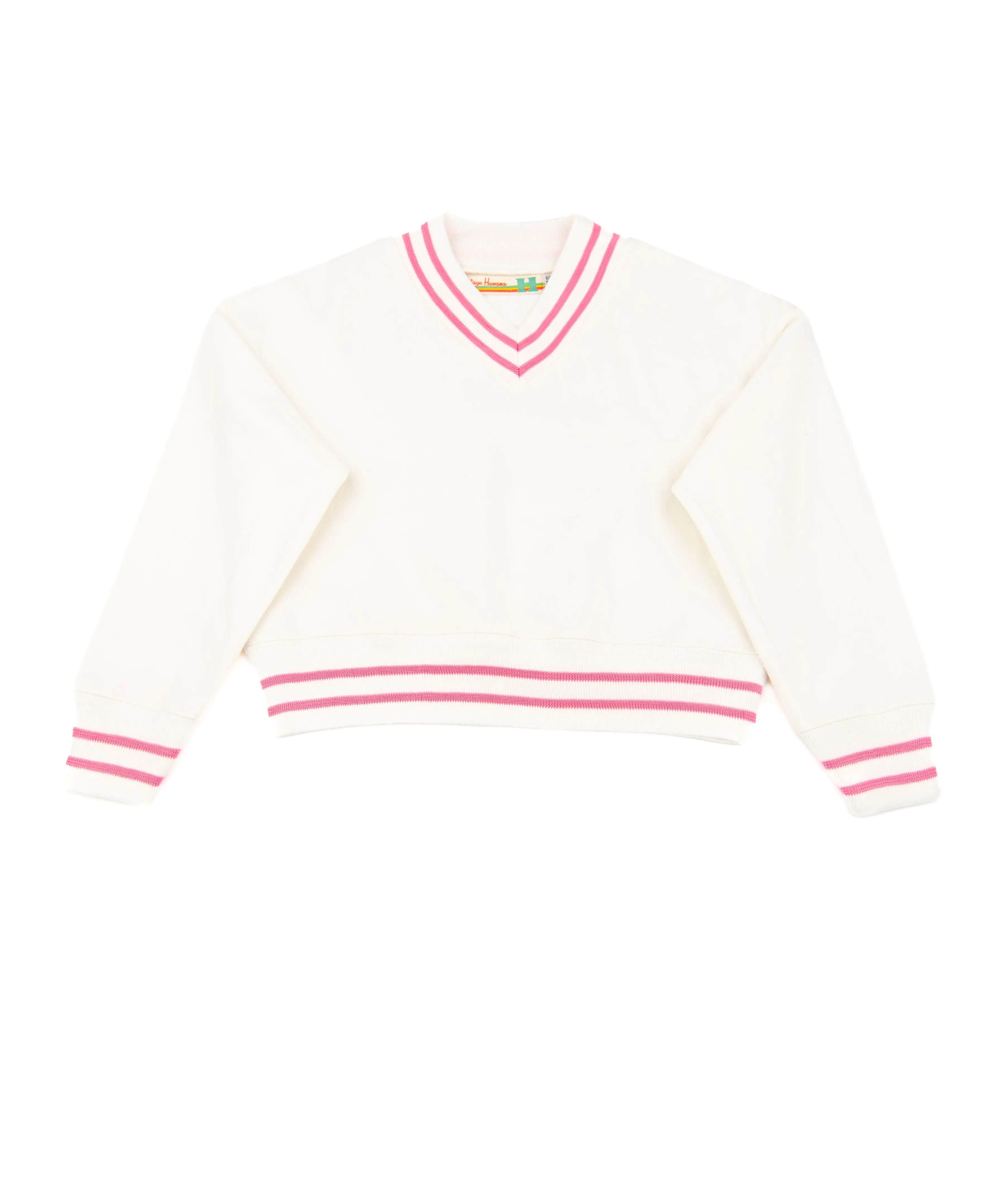 Vintage Havana Girls Pink Stripe V-Neck Sweater