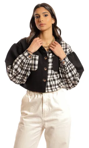 95898 Wool Chest Pockets Cropped Jacket - Black & Off White