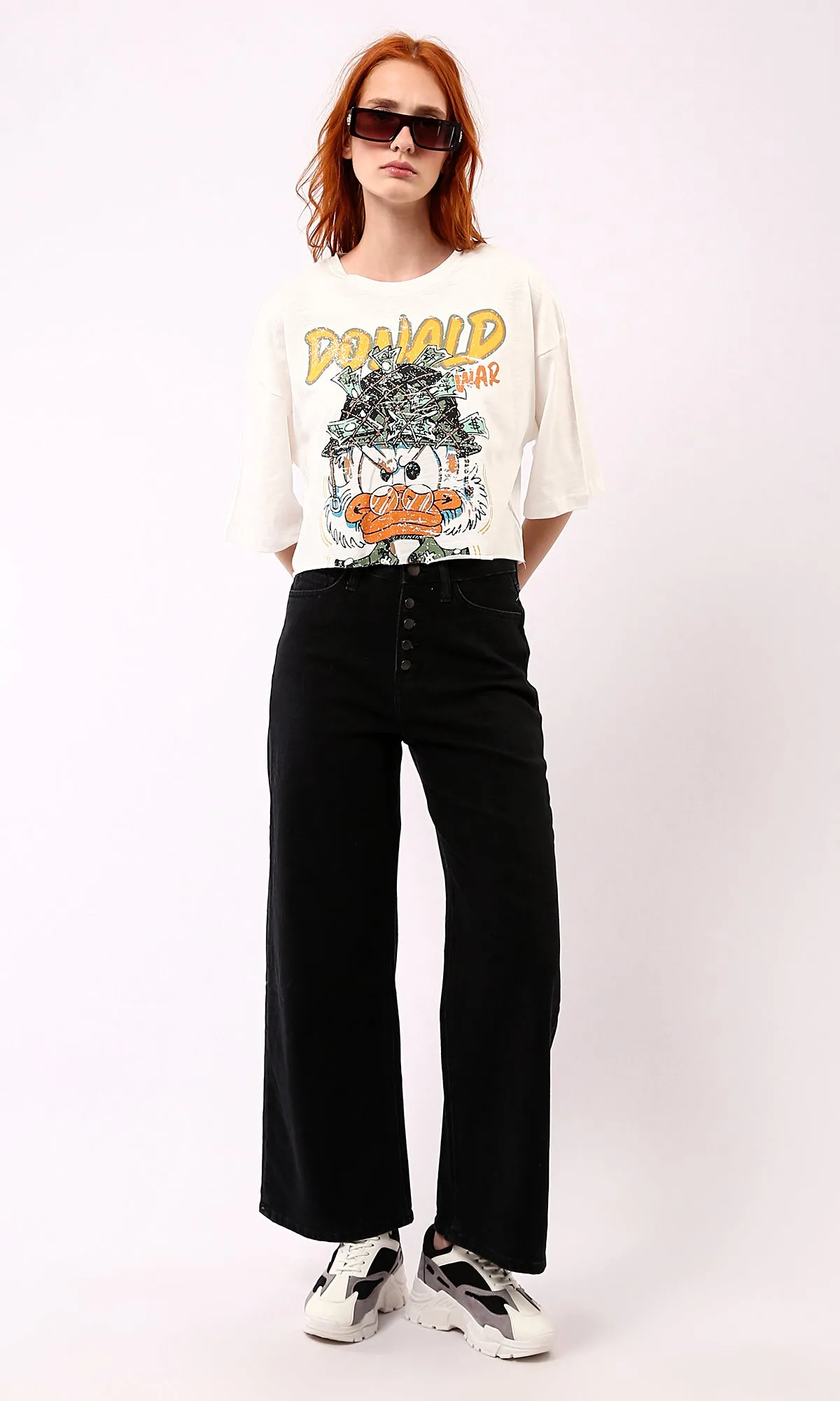 O181685 Donald Print Off-White Tee With Crew Neck