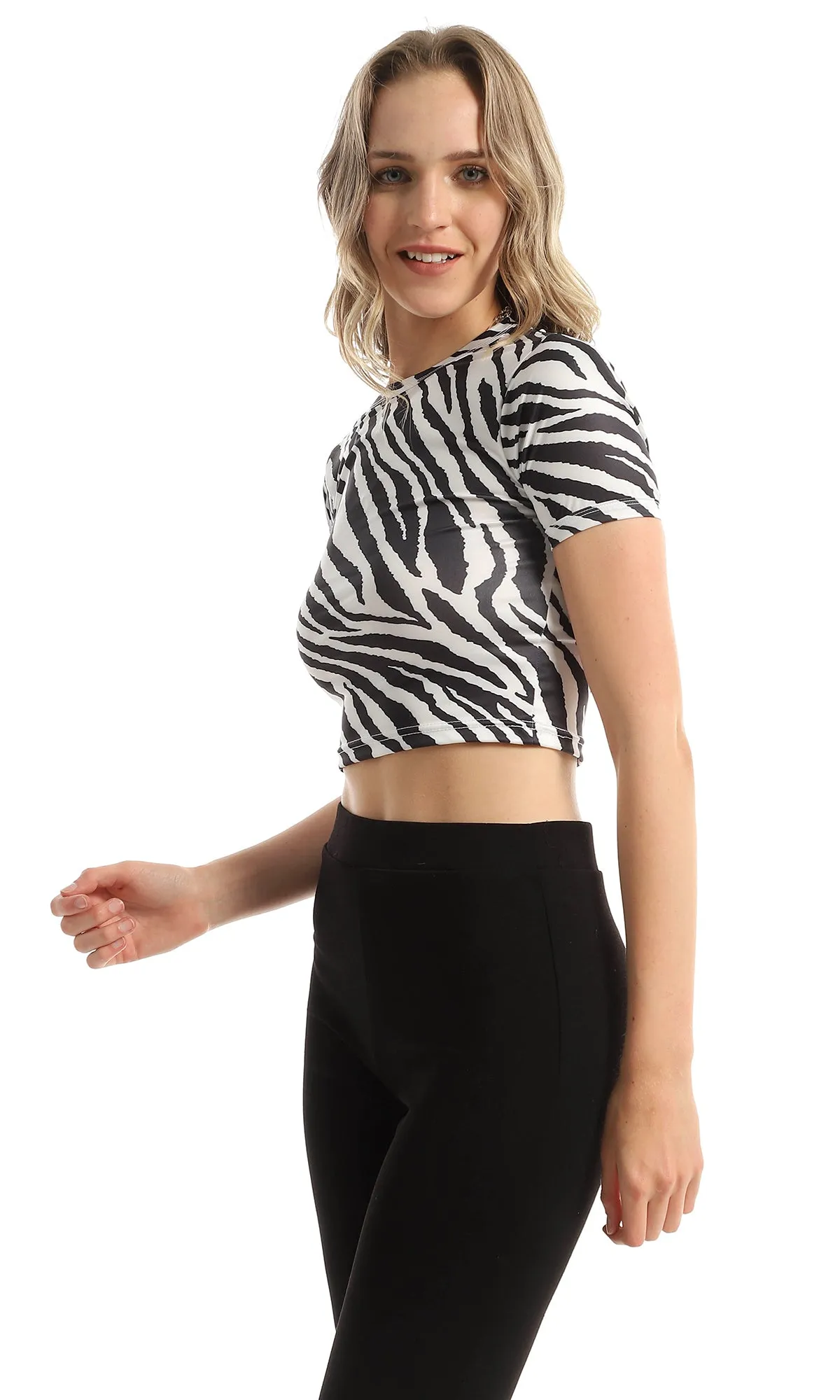 97311 Bi-Tone Black & White Zebra Pattern Cropped Top