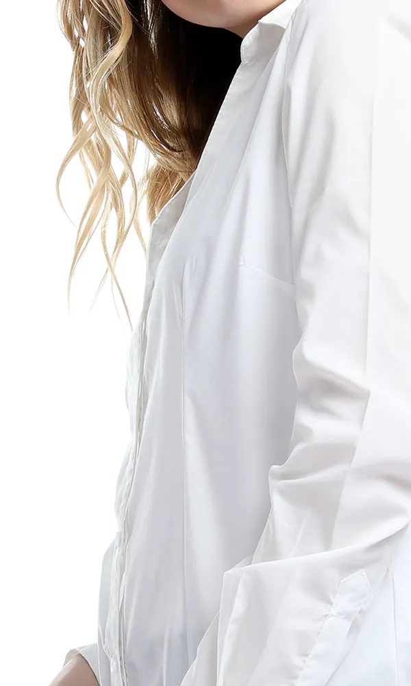 34156 Formal Solid White Long Sleeves Buttoned Basic Shirt