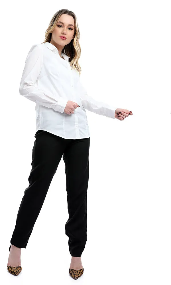 34156 Formal Solid White Long Sleeves Buttoned Basic Shirt