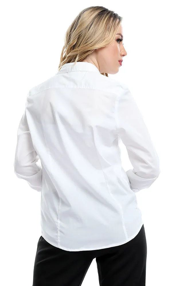 34156 Formal Solid White Long Sleeves Buttoned Basic Shirt