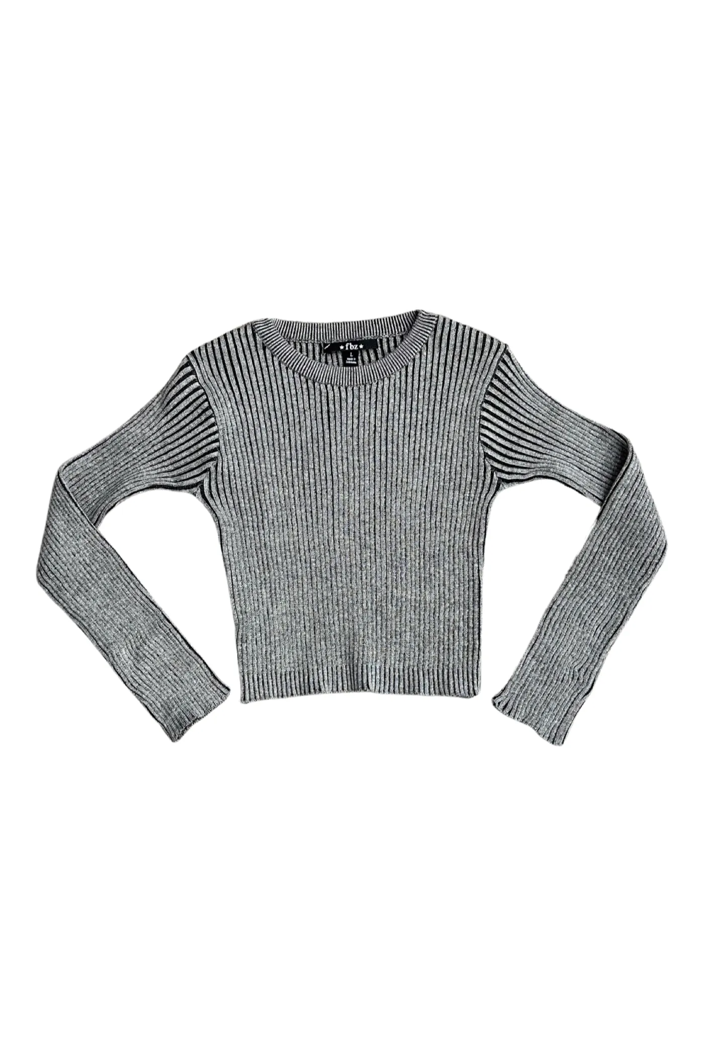 Grey Ribbed Long Sleeve Top