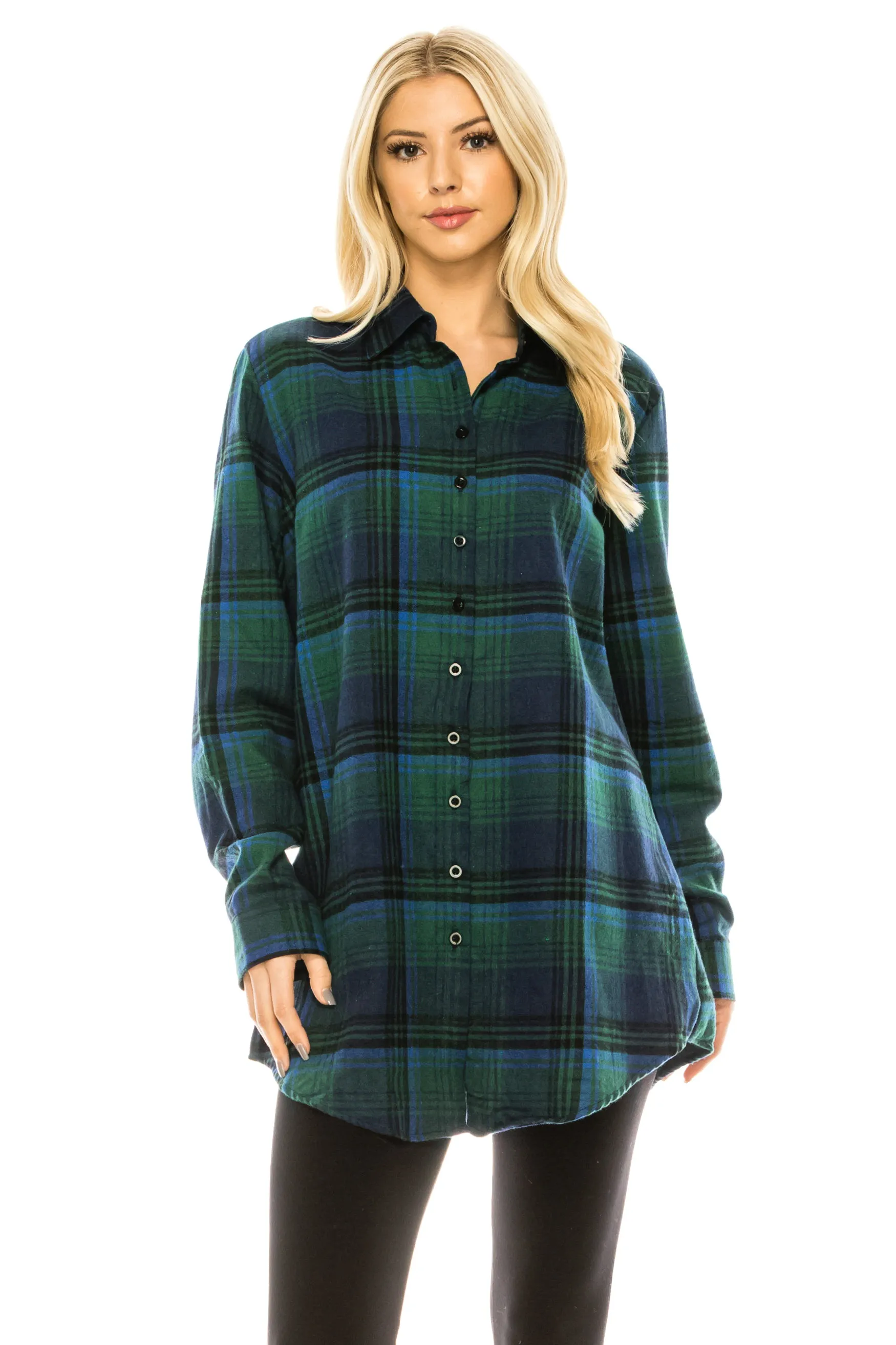 Haute Edition Women's Long Button Down Flannel Tunic Shirt with Plus