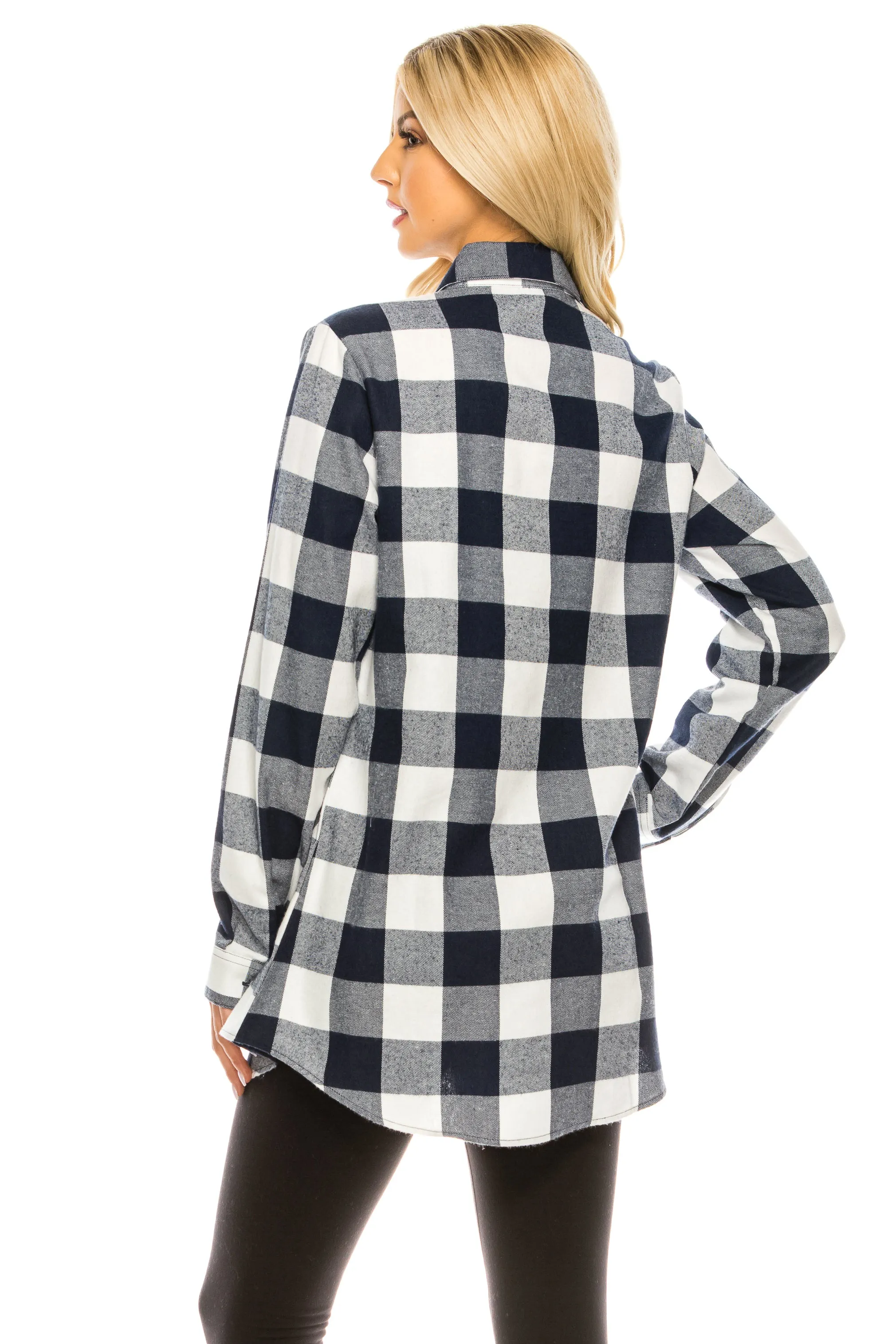 Haute Edition Women's Long Button Down Flannel Tunic Shirt with Plus