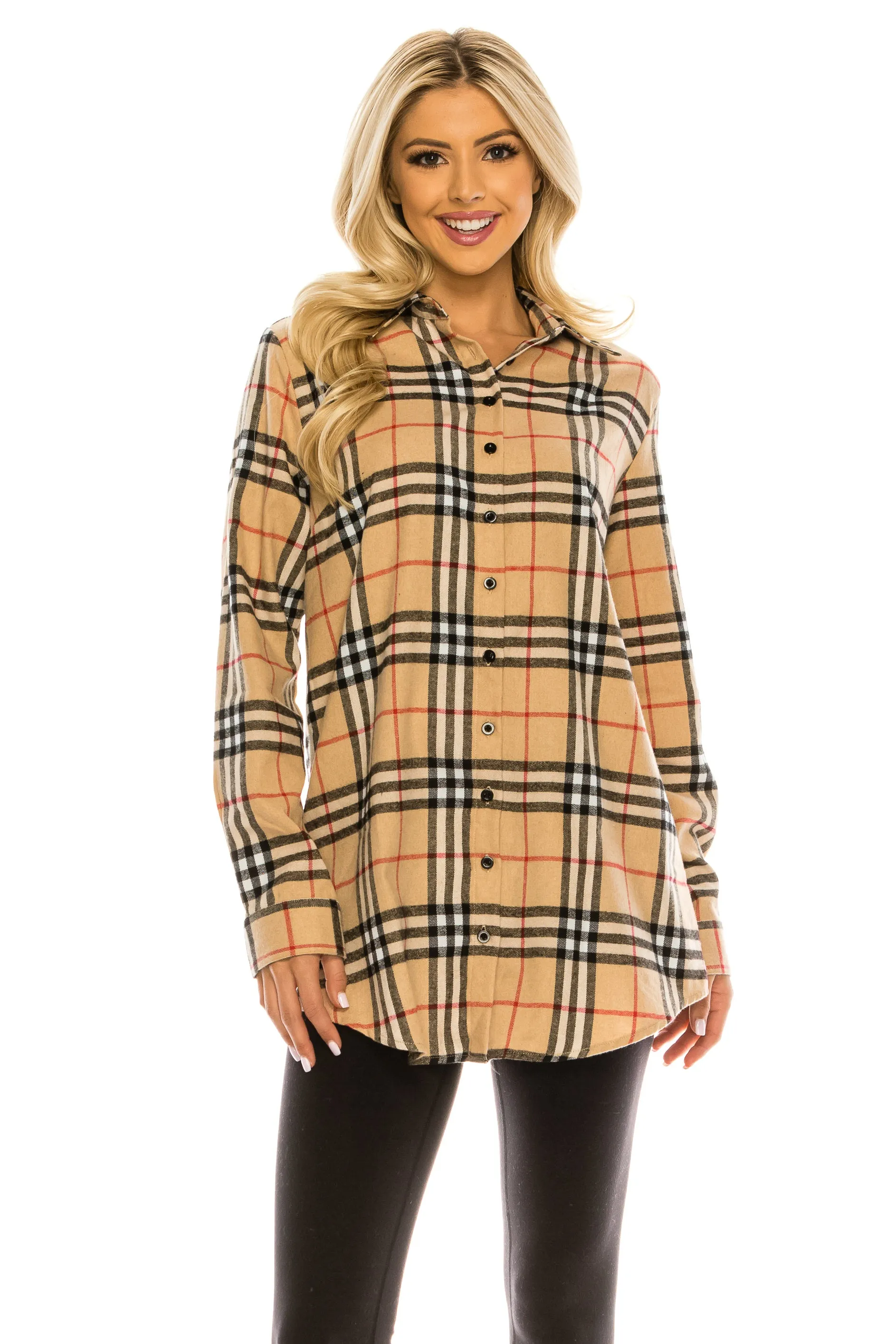 Haute Edition Women's Long Button Down Flannel Tunic Shirt with Plus