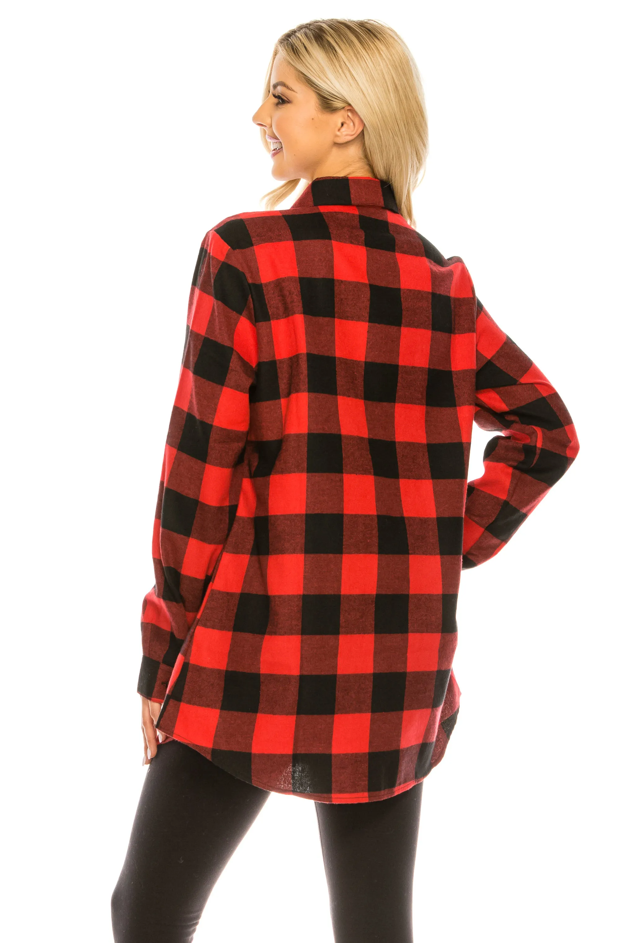 Haute Edition Women's Long Button Down Flannel Tunic Shirt with Plus