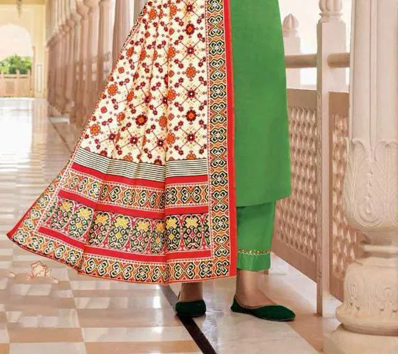 Alluring Green Colored Chanderi Silk Salwar Suits With Fancy Embroidey Work