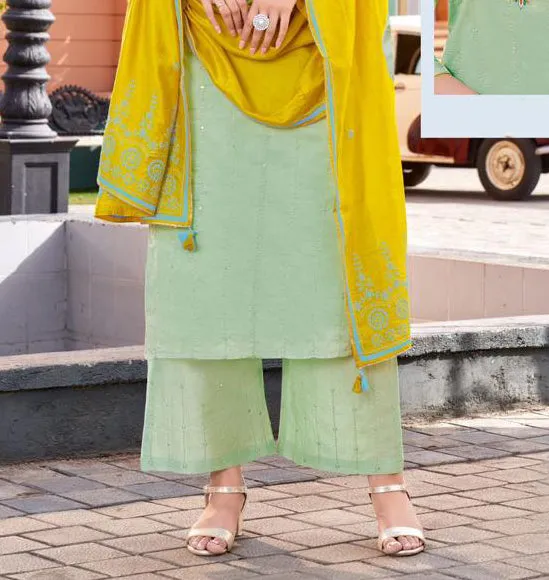 Alluring Light Green Color Designer Kurti Suits With Bottom And Fancy Printed Dupatta