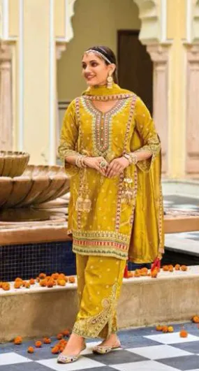 Amazing Yellow Color Premium Silk Embroidery Work Kurti With Palazzo Sets