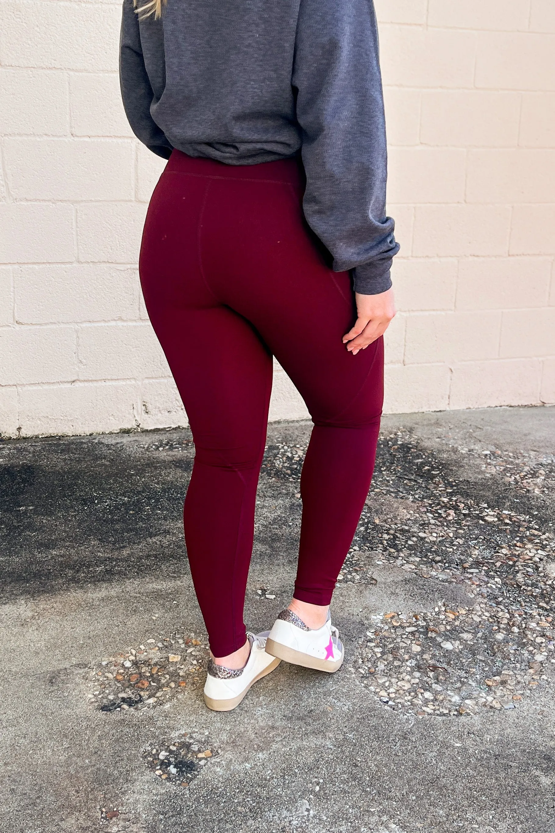 Delta Tummy Control Leggings with Pockets, Burgundy