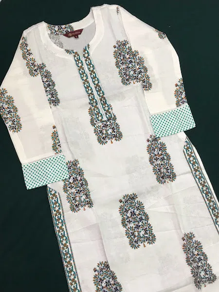 Appealing Women Pure Cotton Printed Straight Kurta with Pant And Dupatta Set