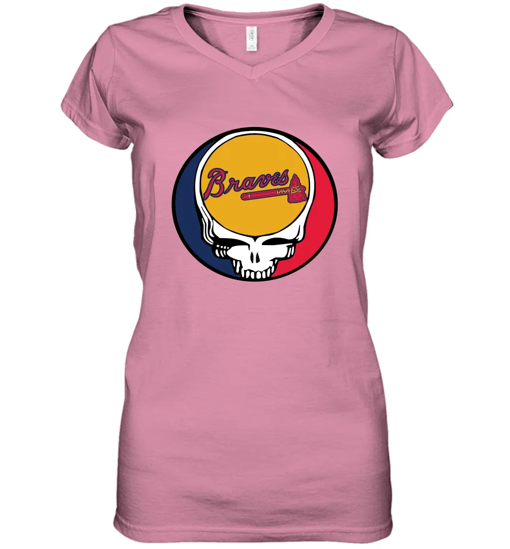 Atlanta Braves Grateful Dead Steal Your Face Baseball Womens V-Neck T-Shirt