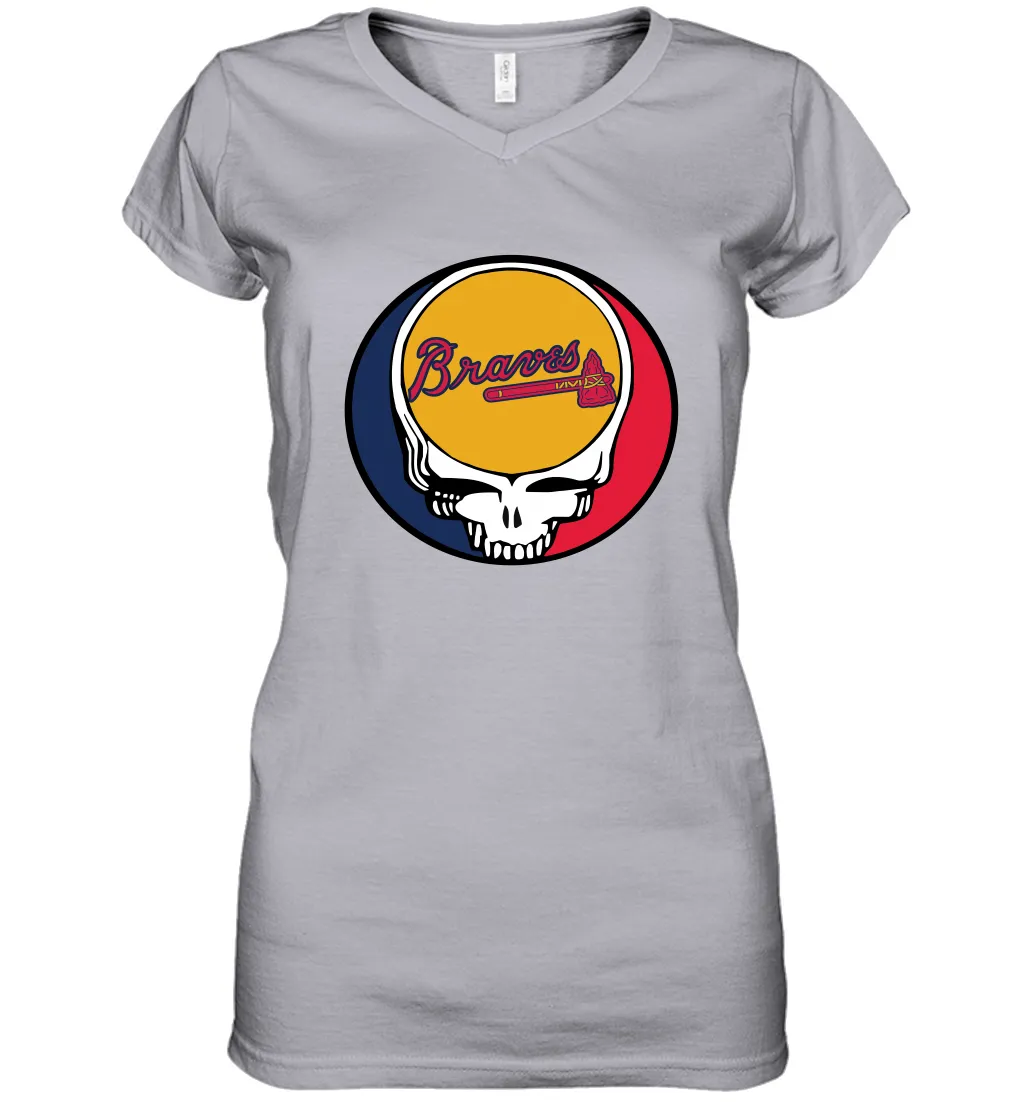 Atlanta Braves Grateful Dead Steal Your Face Baseball Womens V-Neck T-Shirt