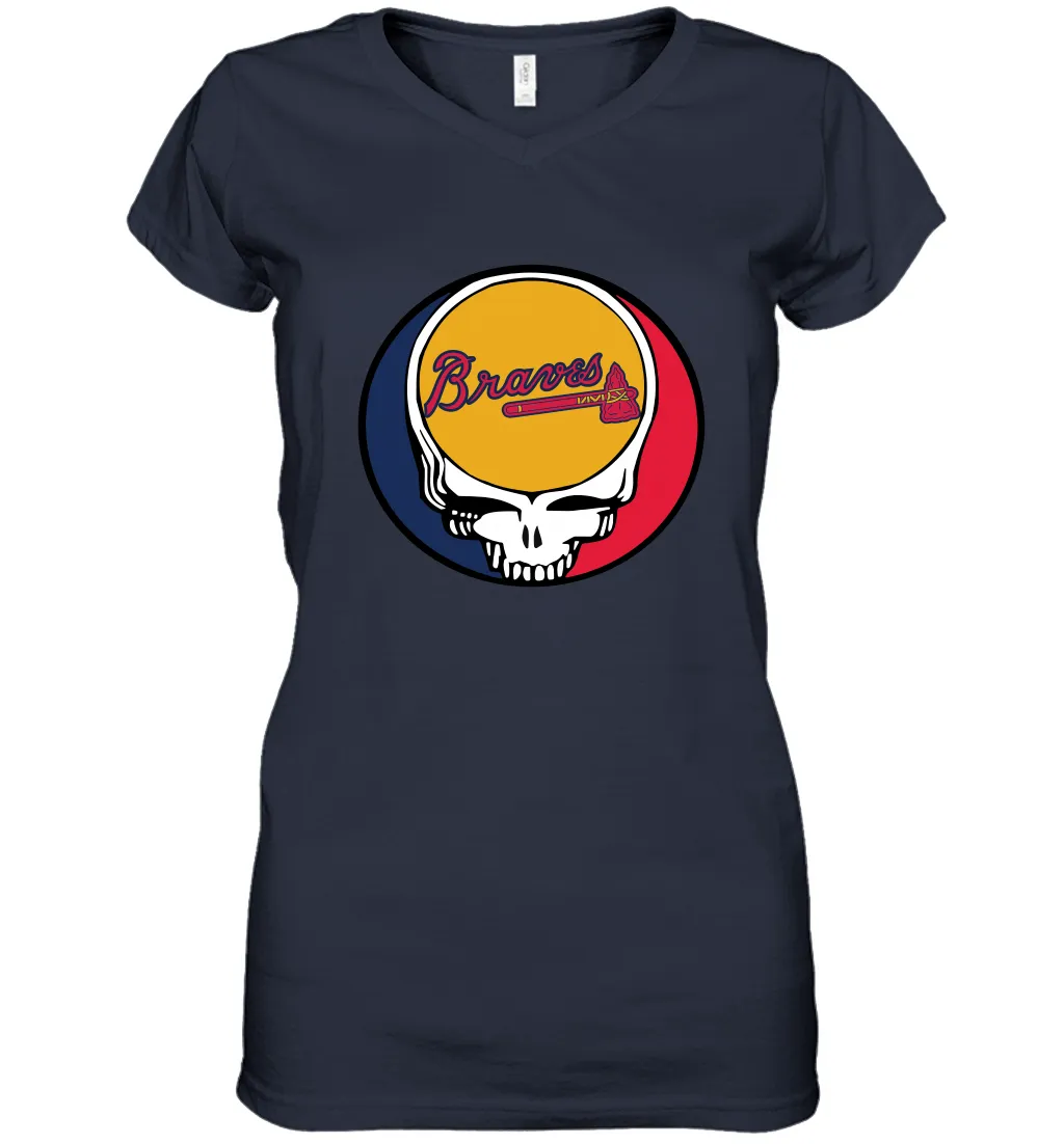 Atlanta Braves Grateful Dead Steal Your Face Baseball Womens V-Neck T-Shirt