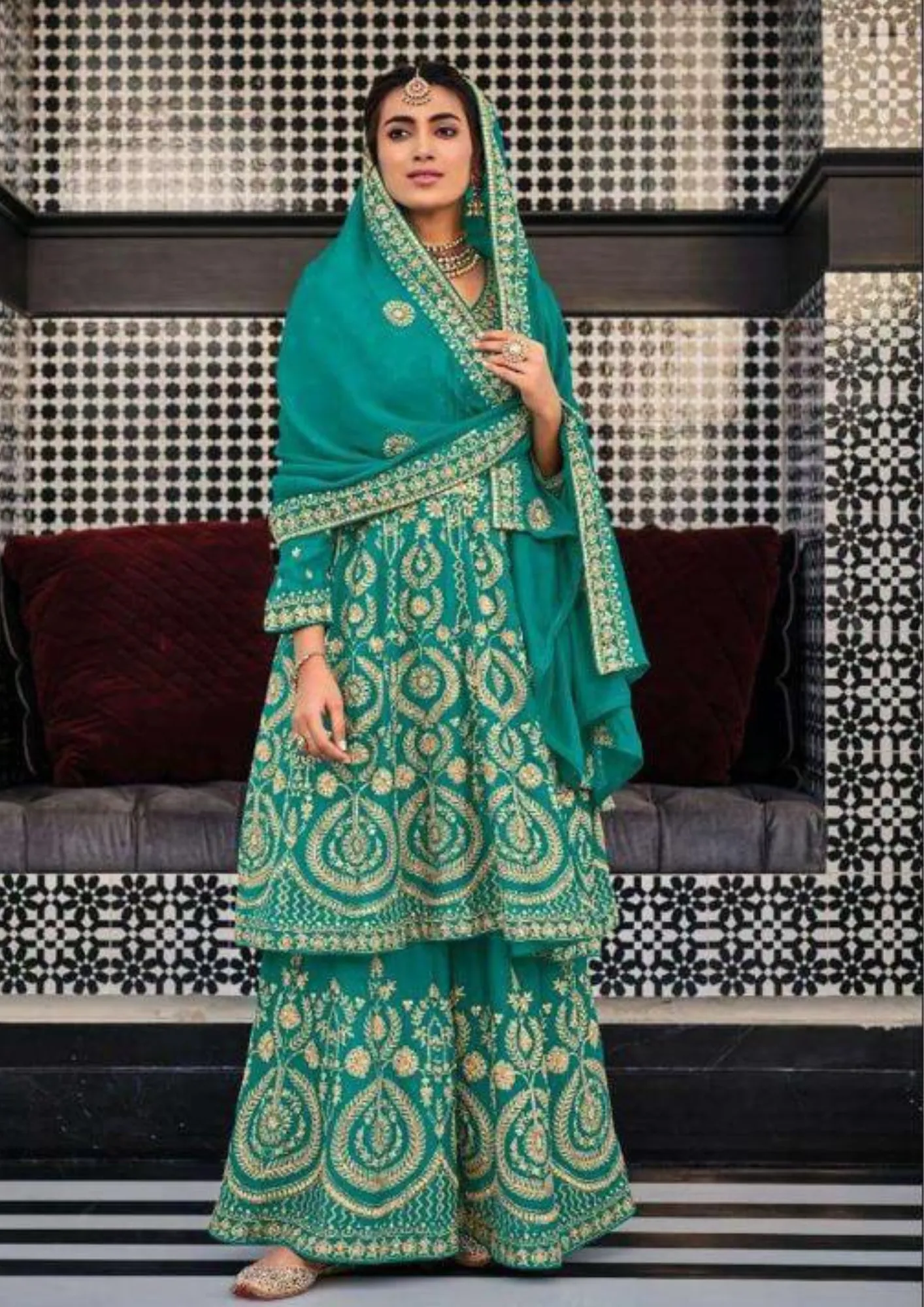 Attractive Blue Color Embroidery Designer Kurti And Palazzo Pants With Dupatta