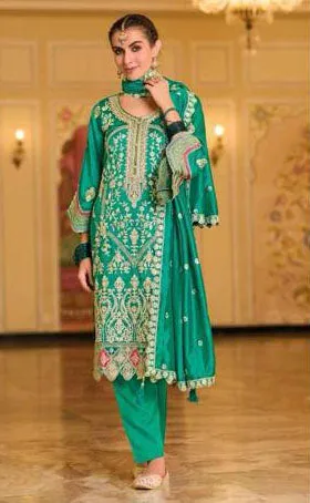 Attractive Green Color Premium Silk Kurti With Embroidery Work For Women