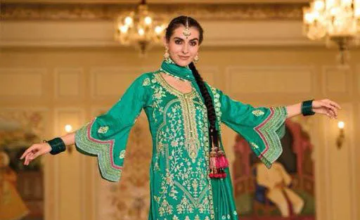 Attractive Green Color Premium Silk Kurti With Embroidery Work For Women