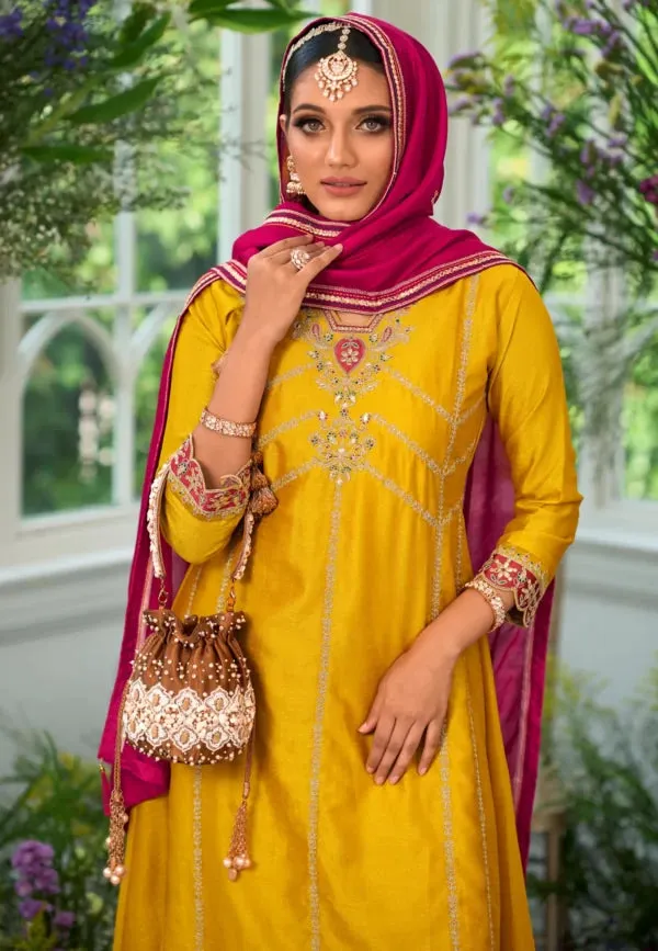 Attractive Yellow Color Premium Silk Embroidery Kurti With Dupatta