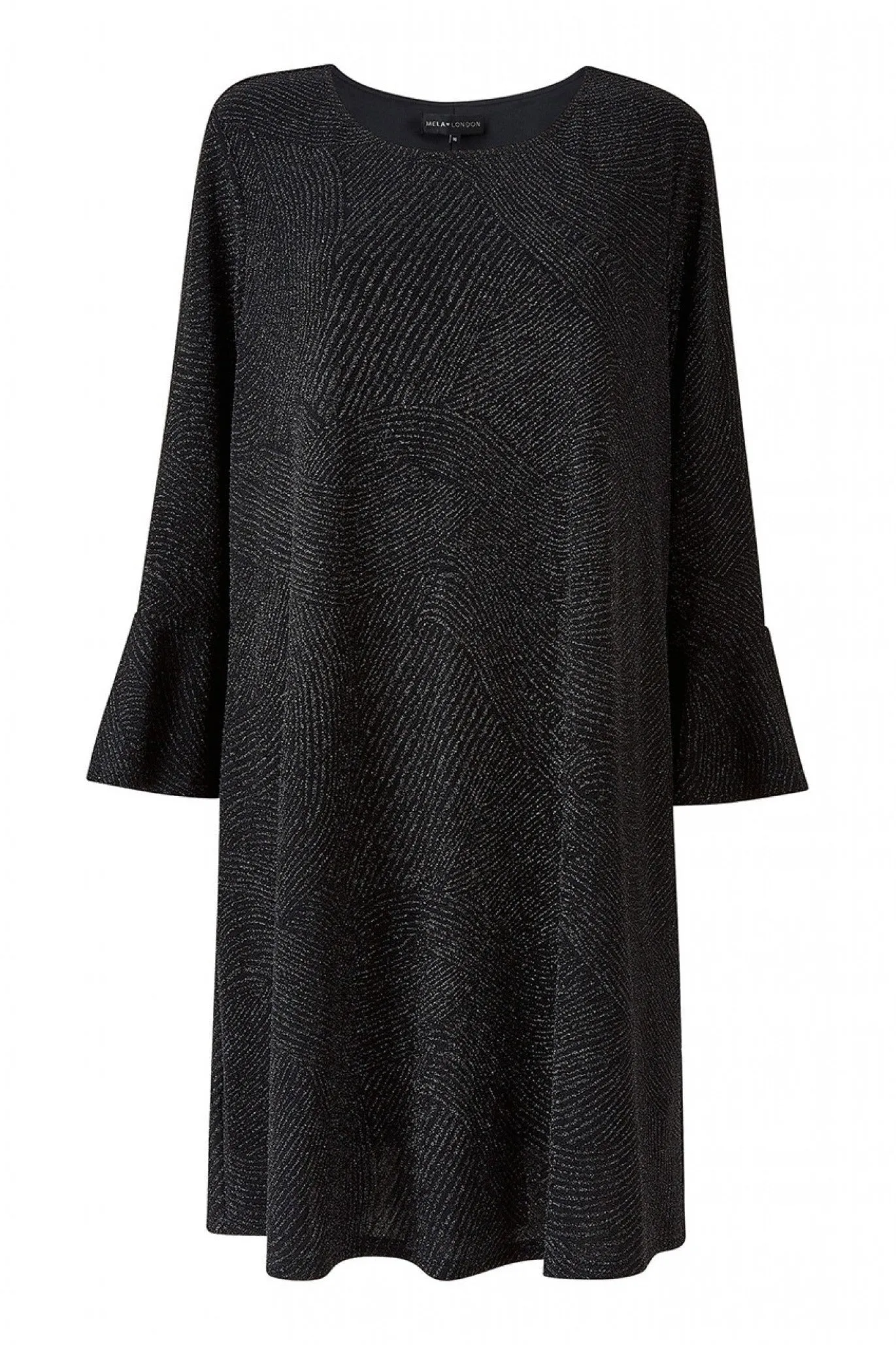 Mela London Black Sparkle Tunic With Fluted Sleeves