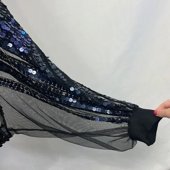 Christophe Sauvat Blue Black Sequins NWT Poncho