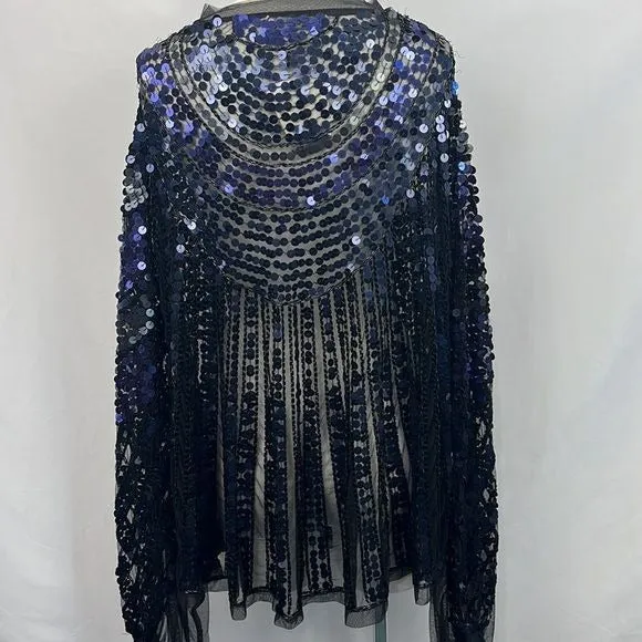 Christophe Sauvat Blue Black Sequins NWT Poncho