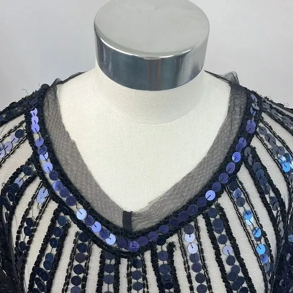 Christophe Sauvat Blue Black Sequins NWT Poncho