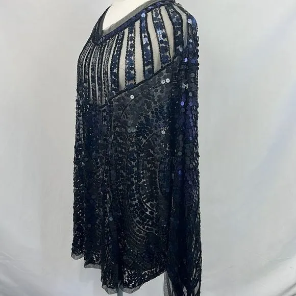 Christophe Sauvat Blue Black Sequins NWT Poncho