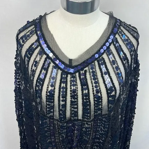 Christophe Sauvat Blue Black Sequins NWT Poncho