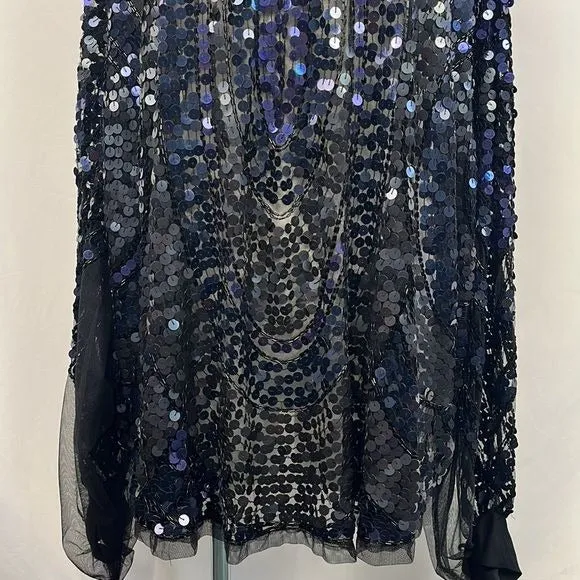 Christophe Sauvat Blue Black Sequins NWT Poncho