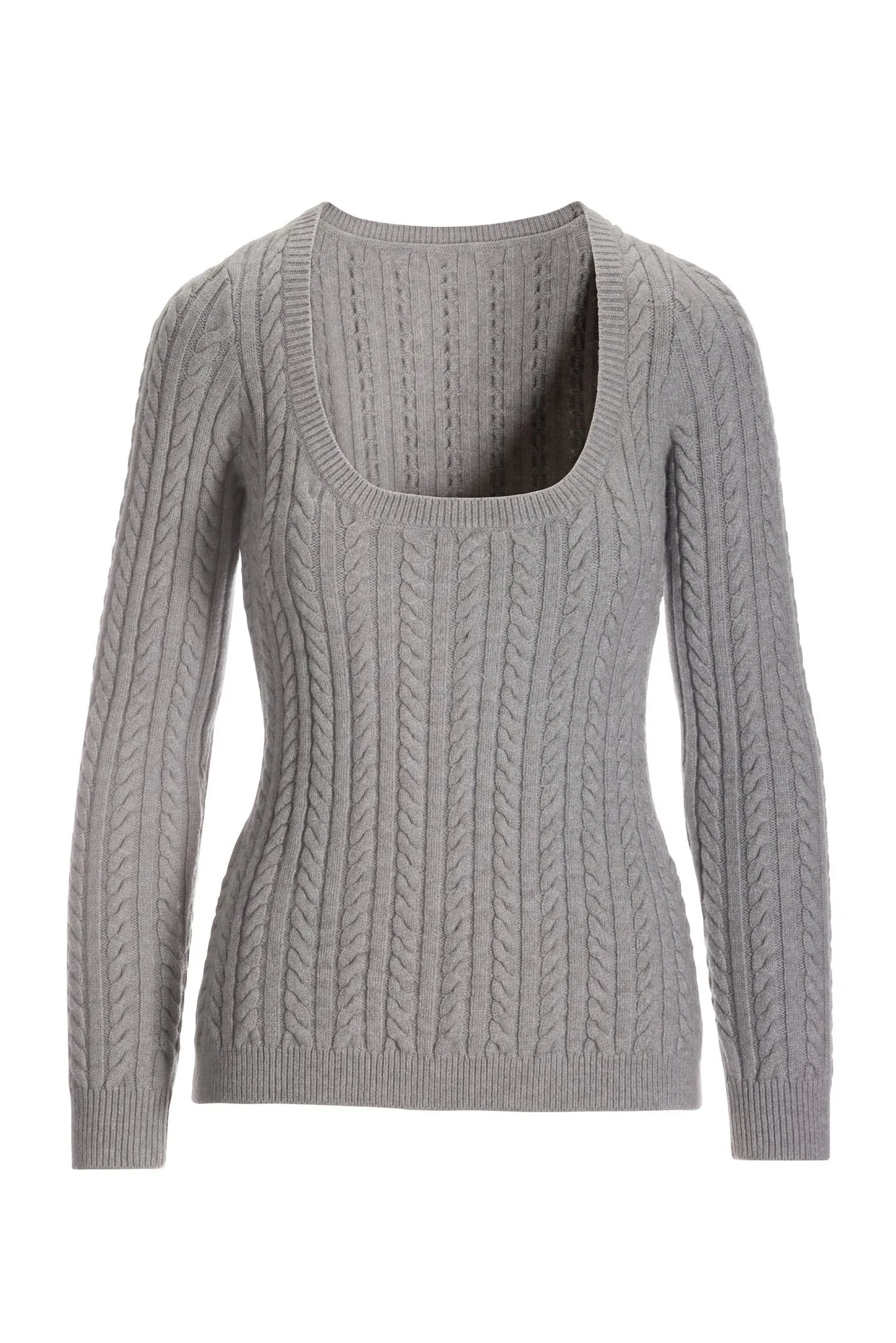 Cable Scoop Neck Sweater Heather Gray